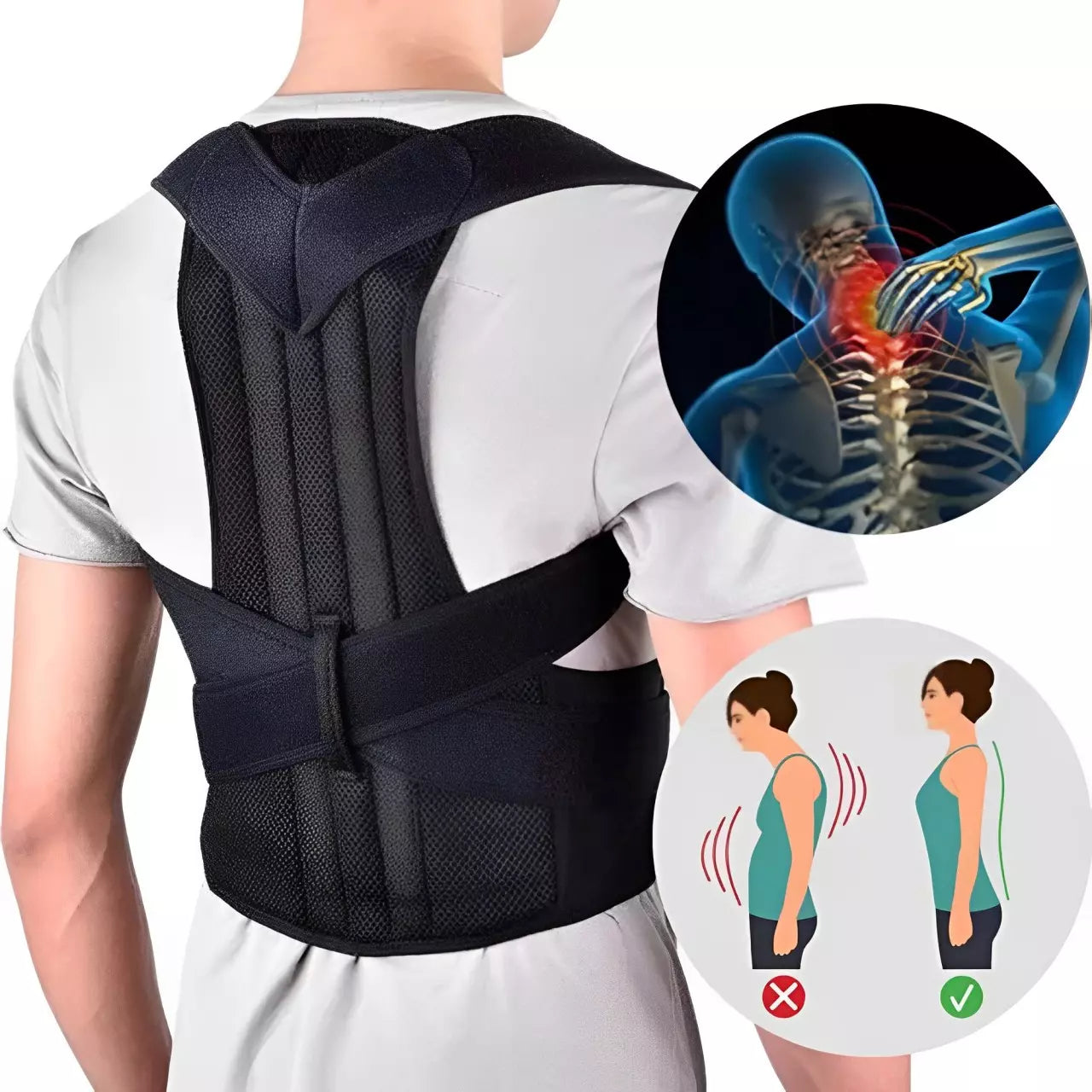 Kit 2 Corretor Postural Ajustável e Confortável - Para Dores nas Costas e Lombar