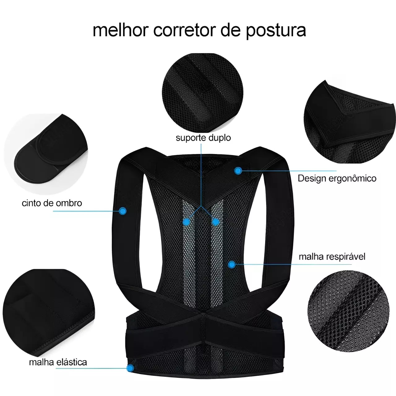 Kit 2 Corretor Postural Ajustável e Confortável - Para Dores nas Costas e Lombar