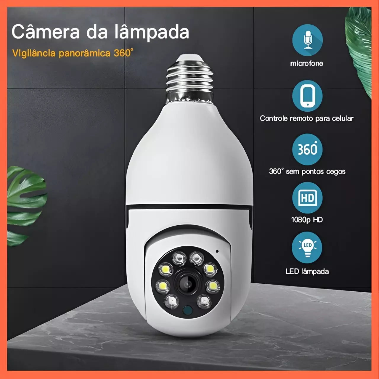 Kit 2 Lâmpada Câmera de Segurança Wifi Giratória com Detector de Movimento